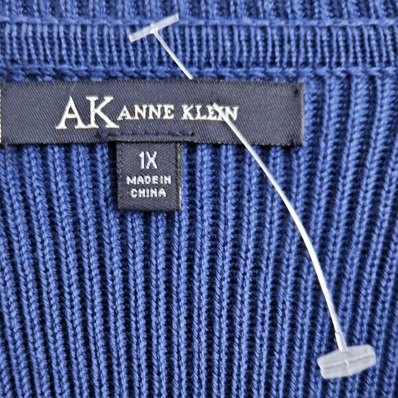 DONATED: AK Anne Klein Blue Ribbed Cardigan Sweater – 1X - Picture 6 of 16